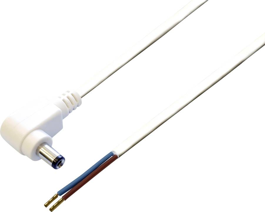 Bílý síťový kabel se dvěma oddělenými konci: červený a modrý vodič. Vhodný pro napájení zařízení.