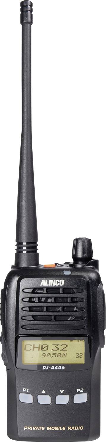 Přenosná radiostanice s dlouhou anténou, černým tělem a displejem zobrazujícím 'CH8 52 9030H 32'.