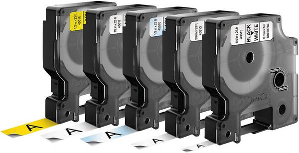 DYMO 45018 + 45013 + 45010 + 40913 + 43613 páska do štítkovače sada 5 ks Barva pásky: bílá, žlutá, transparentní Barva písma: černá 6 mm, 9 mm, 12 mm 7 m