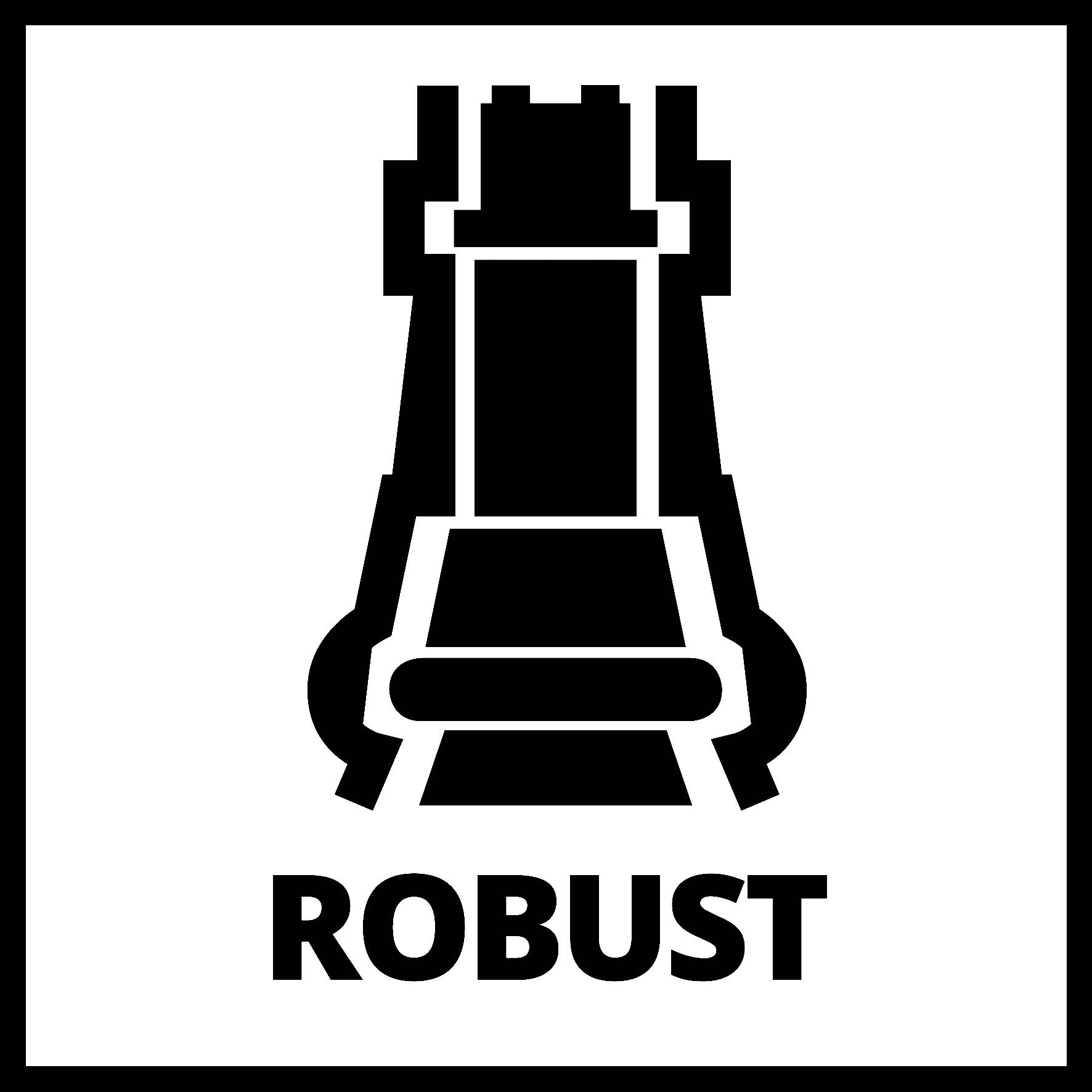 Černobílý symbol robustního šachového pole nad slovem 'ROBUST' psaným velkými písmeny.