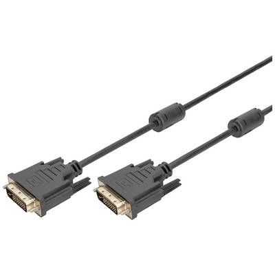 Černý DVI kabel se dvěma konektory, používaný pro připojení monitorů k počítačům za účelem přenosu digitálních videosignálů.