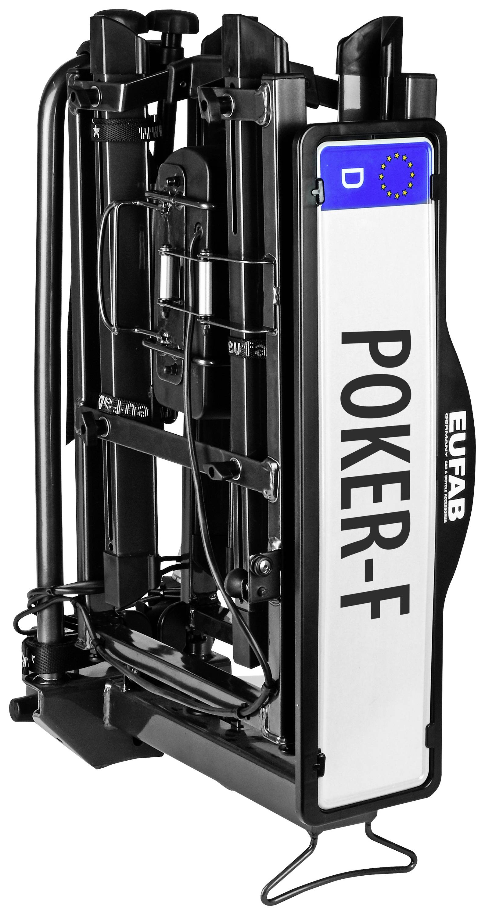 Skládací nosič jízdních kol značky EUFAB s nápisem 'POKER-F'.