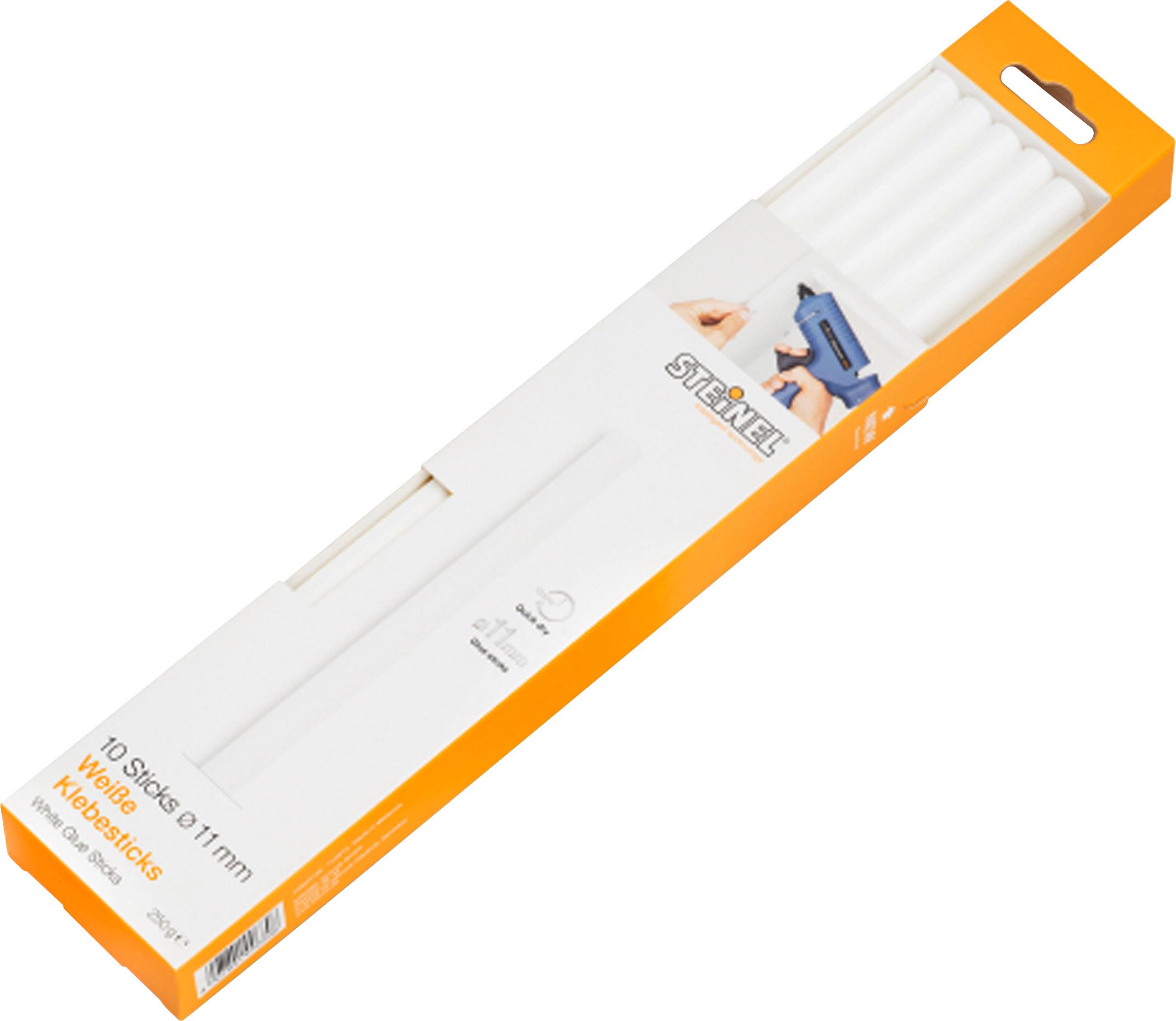Steinel bílé tavné tyčinky, 10 kusů, 11mm na oranžovém obalu. Obsahuje tavné tyčinky pro tavné pistole.