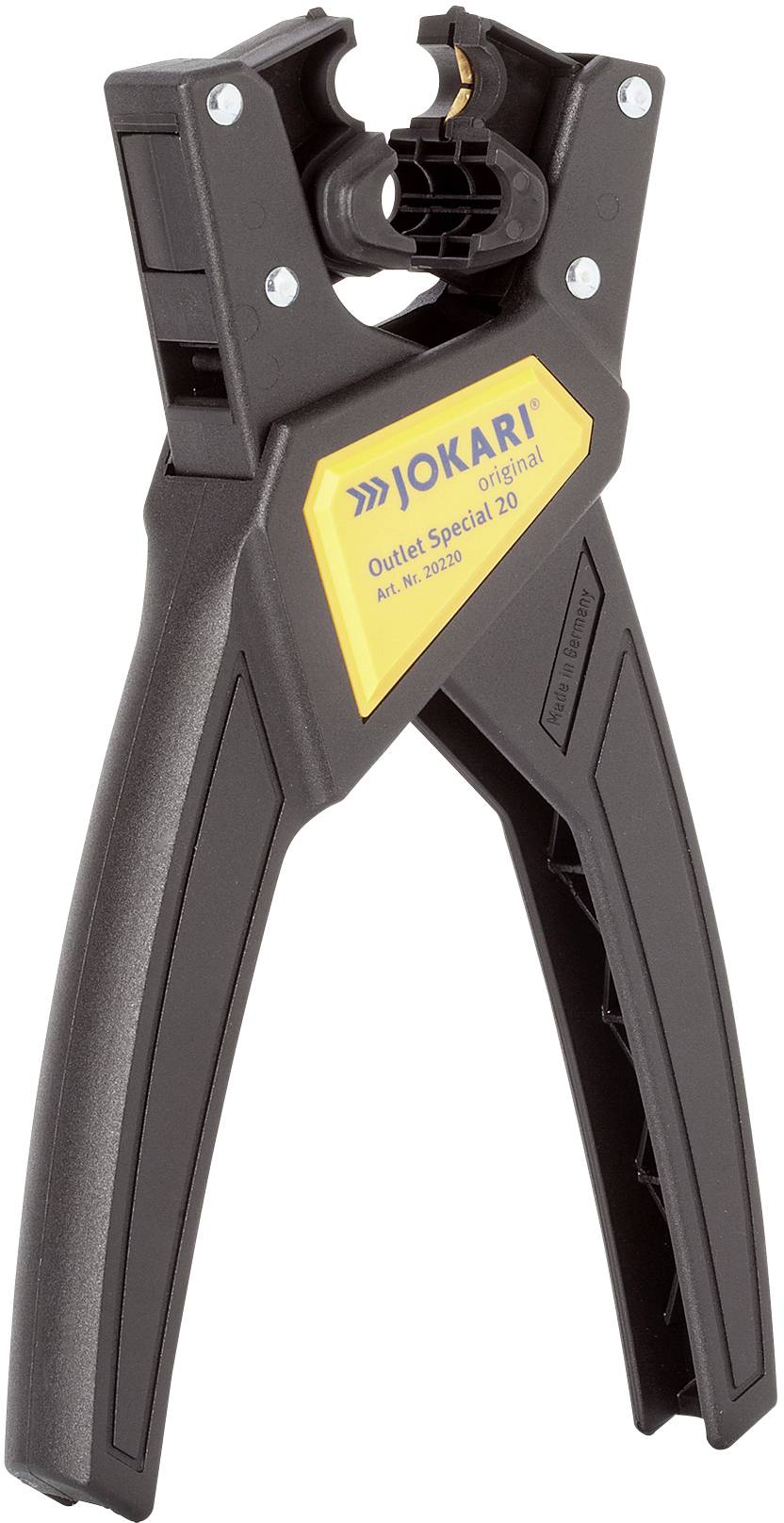 Kleště na lisovací koncovky pro přesné odizolování kabelů, černé s žlutým štítkem.