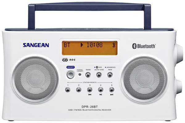DAB+ rádio Sangean DPR-26 BT, FM, aku, bílá