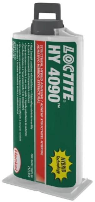 Kartuše s 'LOCTITE HY 4090', strukturálním hybridním lepidlem. Obsahuje hybridní technologii pro silnou přilnavost.