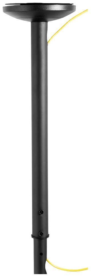 Černá kovová tyč s žlutým kabelem, pravděpodobně součást lampy nebo podobného zařízení.