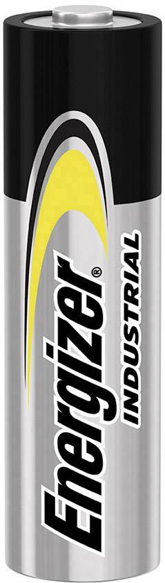 Stříbrná průmyslová baterie Energizer s černým a žlutým logem, vhodná pro průmyslové aplikace.