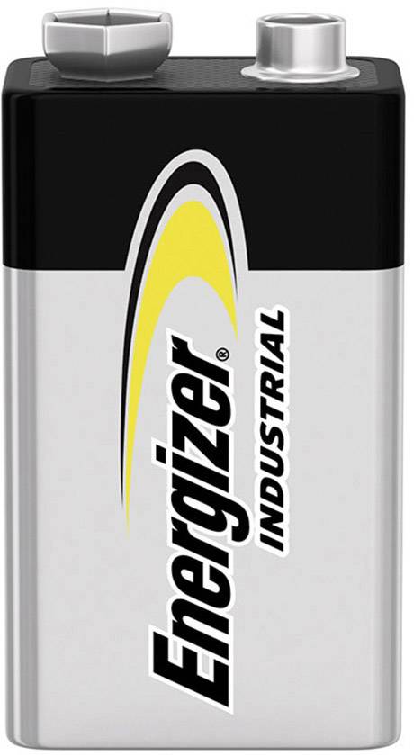 Velká baterie značky 'Energizer Industrial', stříbrná s černým víčkem.