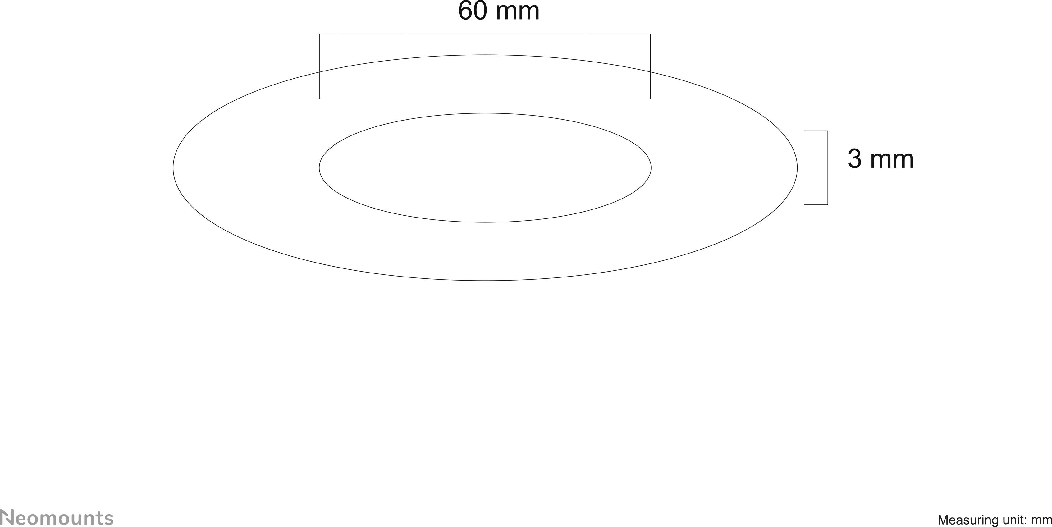 Ovál s vnitřním a vnějším kroužkem; vnější průměr 60 mm, tloušťka 3 mm.