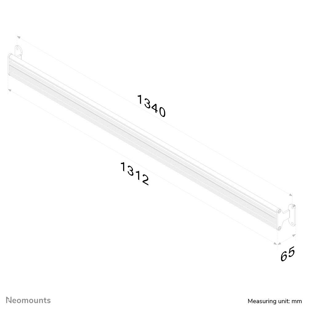 Technický výkres držáku s rozměry: délka 1312 mm, šířka 65 mm. Další měření ukazují celkovou délku 1340 mm.