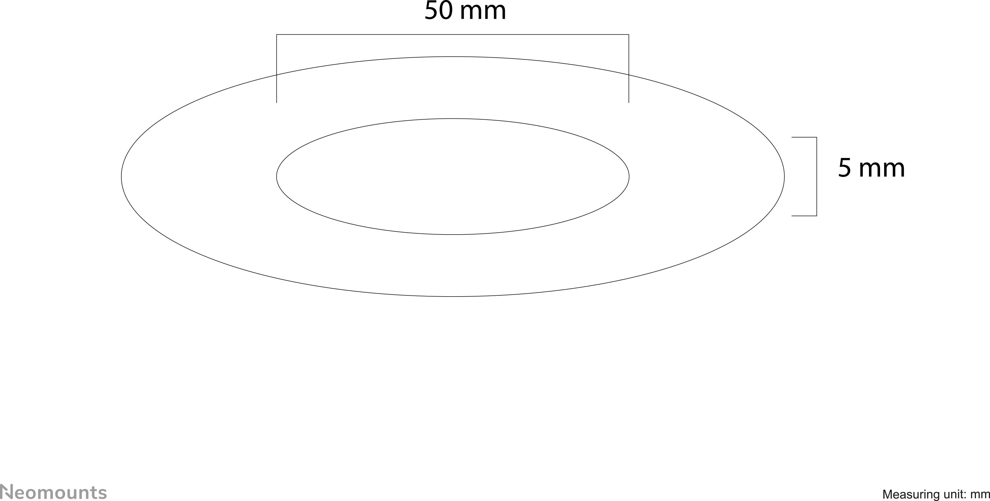 Rozměry plochého kroužku s vnějším průměrem 50 mm a tloušťkou 5 mm.
