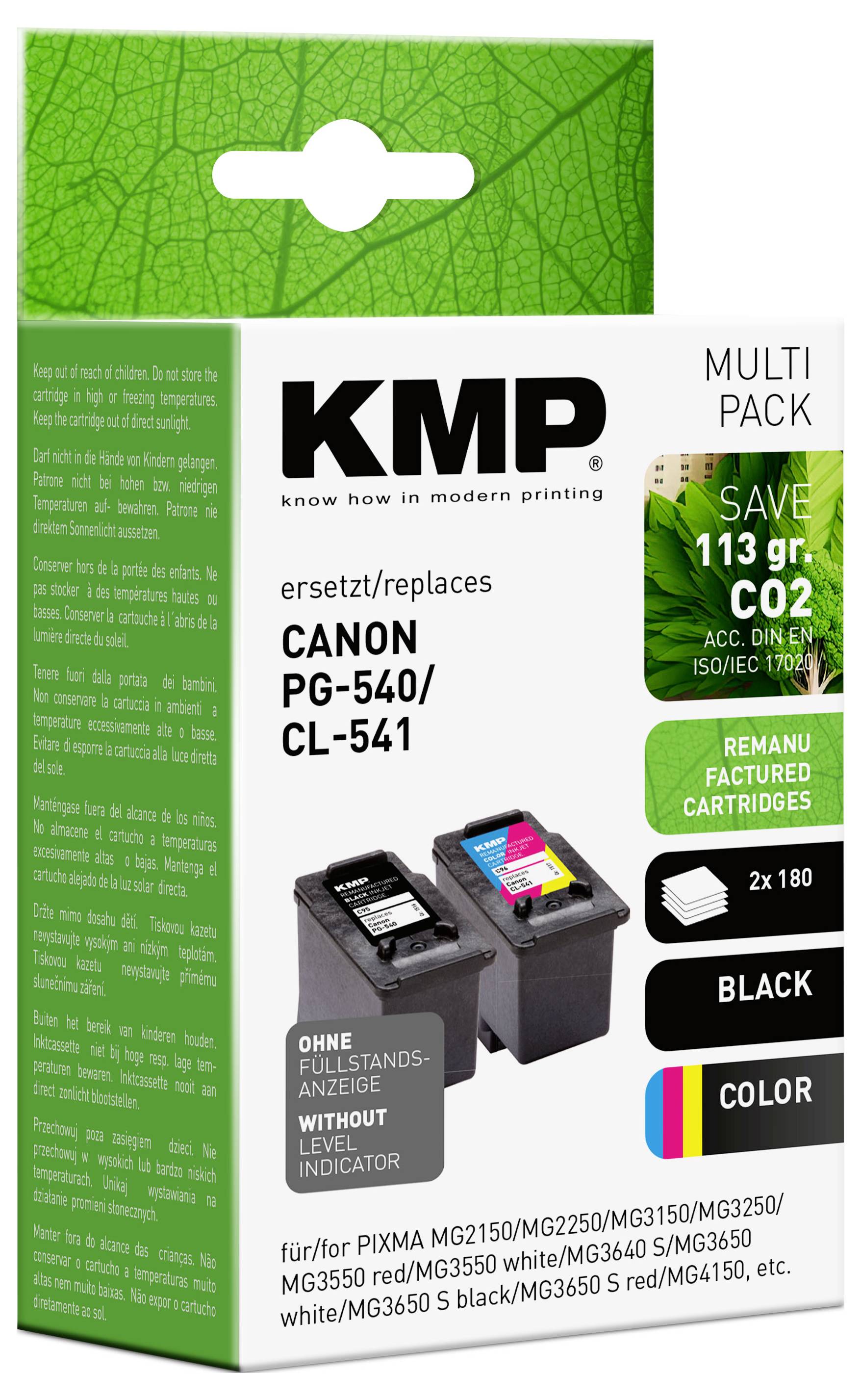 KMP Ink náhradní Canon PG-540, CL-541 kompatibilní kombinované balení černá, azurová, purppurová, žlutá C95V 1516,4850-1