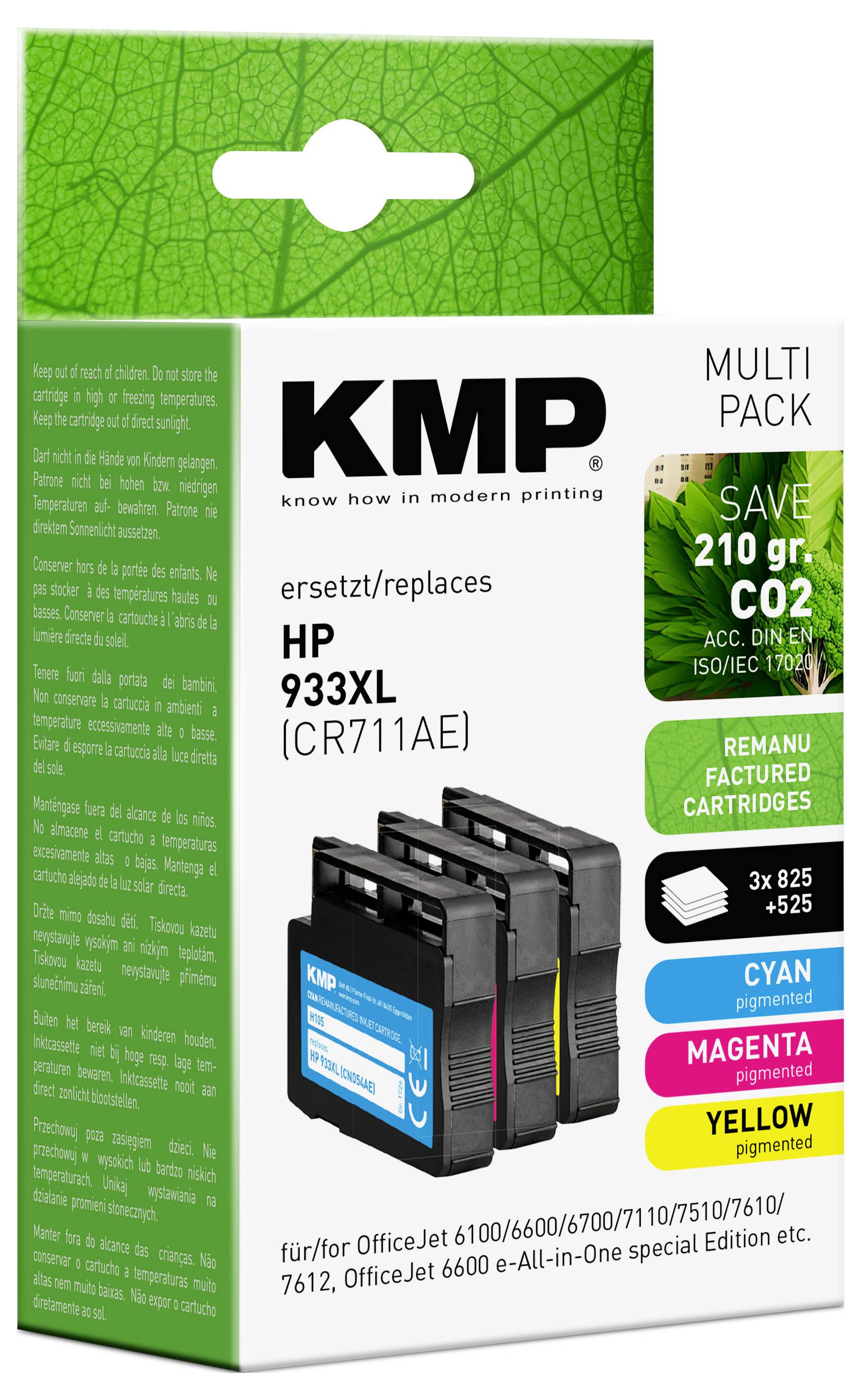 KMP Ink náhradní HP 933XL, CN054AE, CN055AE, CN056AE kompatibilní kombinované balení azurová, purppurová, žlutá H105V 17-1