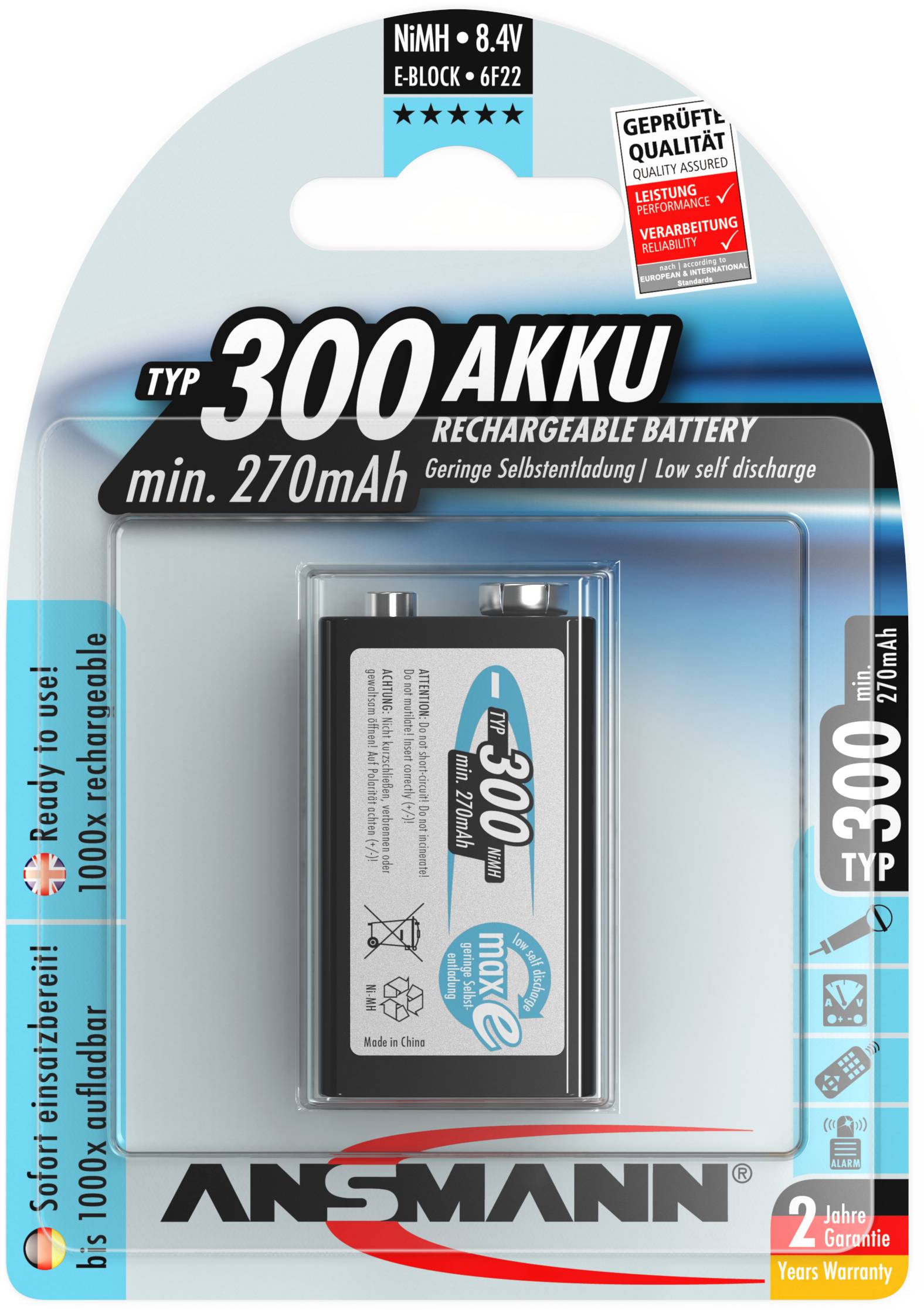 Typ akumulátoru 300, min. 270 mAh, NiMH, 8,4 V. Dobíjecí baterie s nízkým samovybitím. 2 roky záruka.
