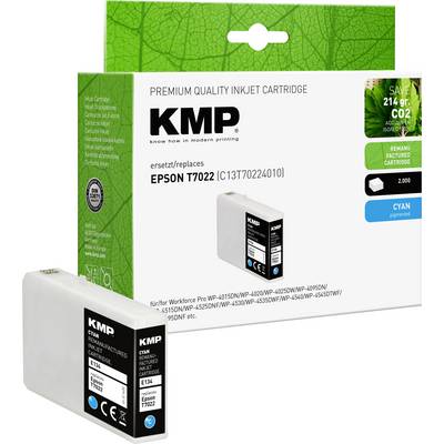 KMP inkoustová kazeta kompatibilní s tiskárnami Epson T7022D, barva azurová, šetrná k životnímu prostředí, snižující emise CO2.