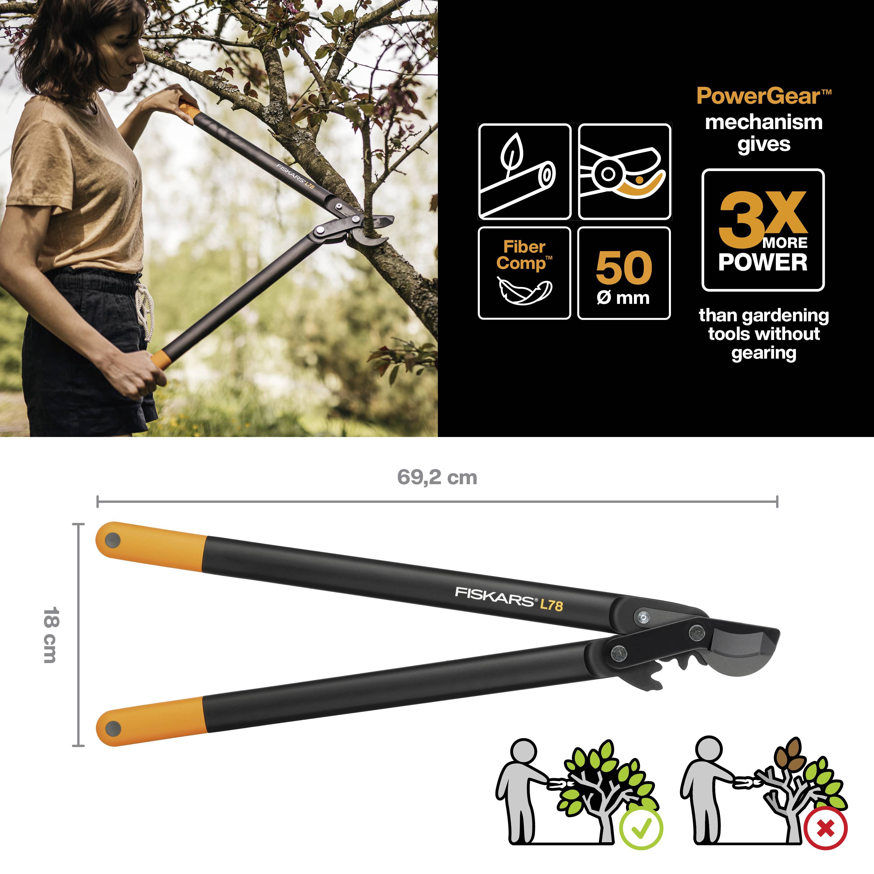 Fiskars 1000584 PowerGear II 70 cm L78 nůžky na větve bypass-5