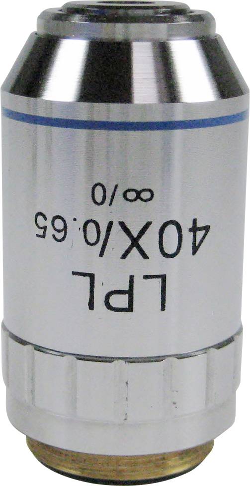 Objektivní čočka pro mikroskop, označená 'LPL 40X/0,65 ∞/0'.