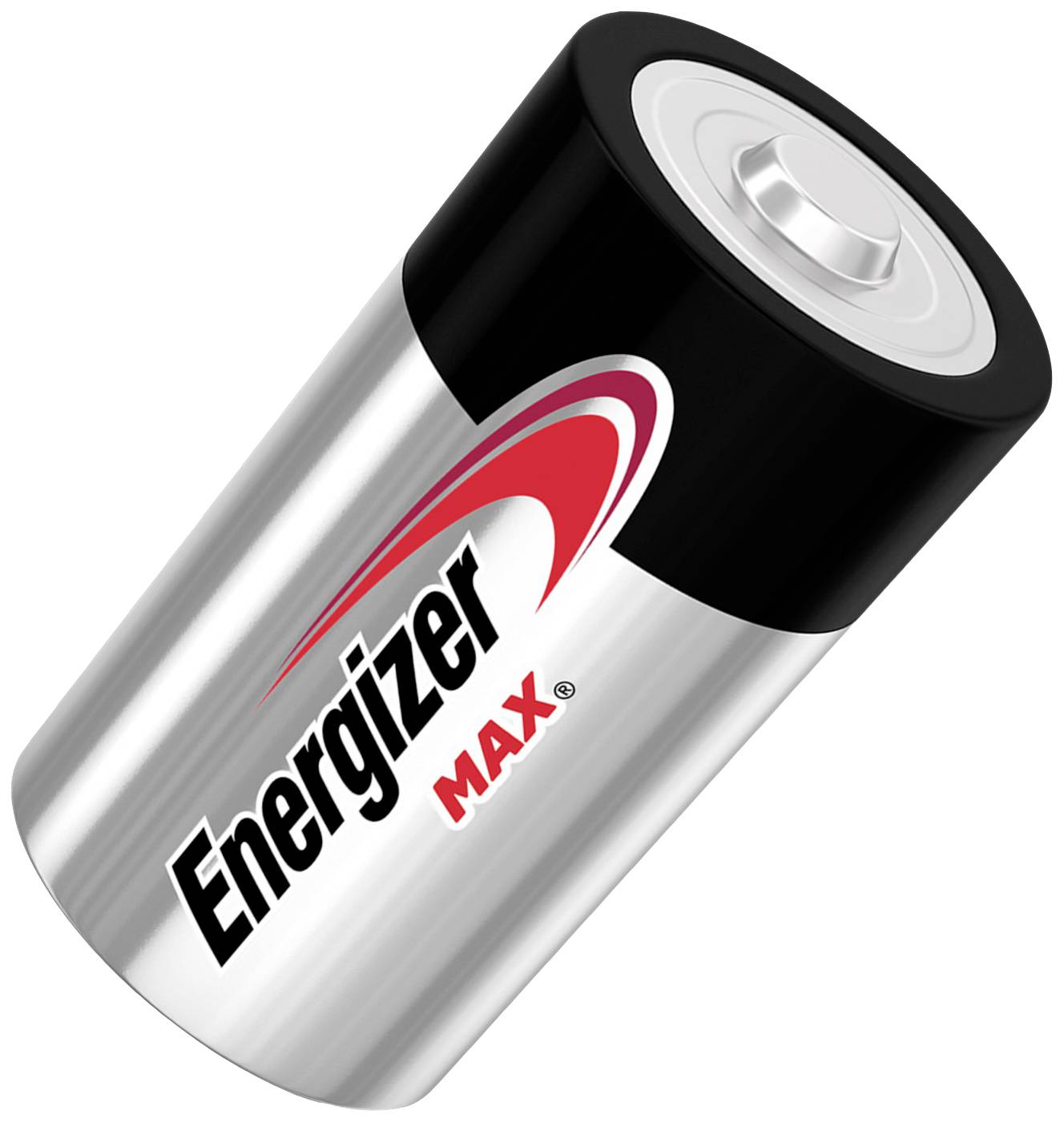 Válcová baterie s nápisem 'Energizer MAX'. Baterie je černá a stříbrná s červeným logem.
