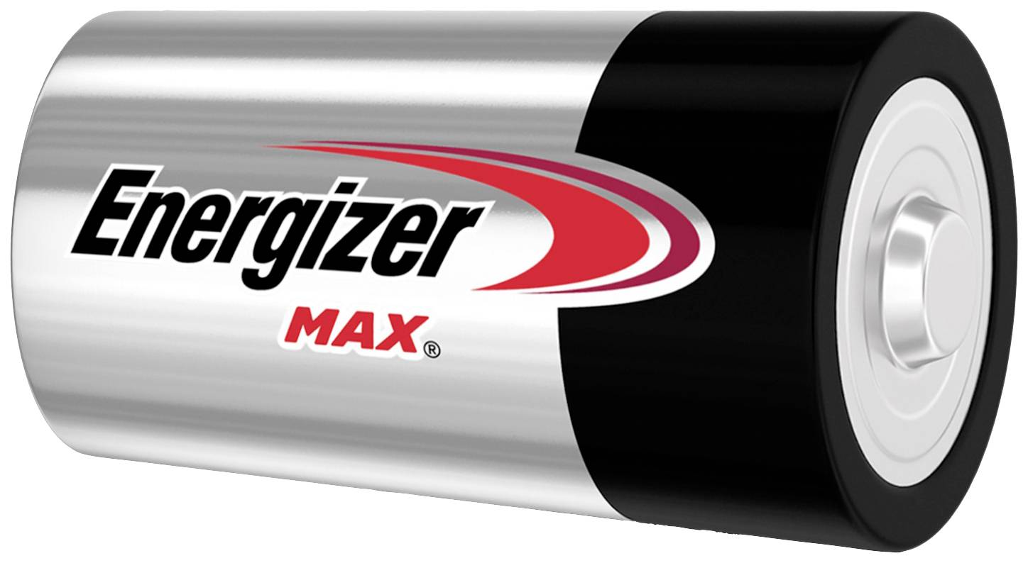 Stříbrná bateriová baterie s černým a červeným designem, na které je nápis „Energizer MAX".