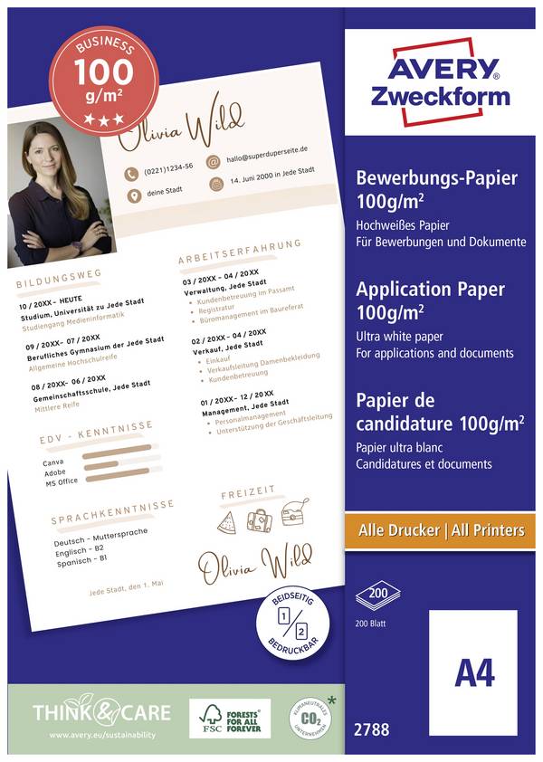 Avery-Zweckform Papier 2788  kopírovací papír A4 100 g/m² 200 listů bílá