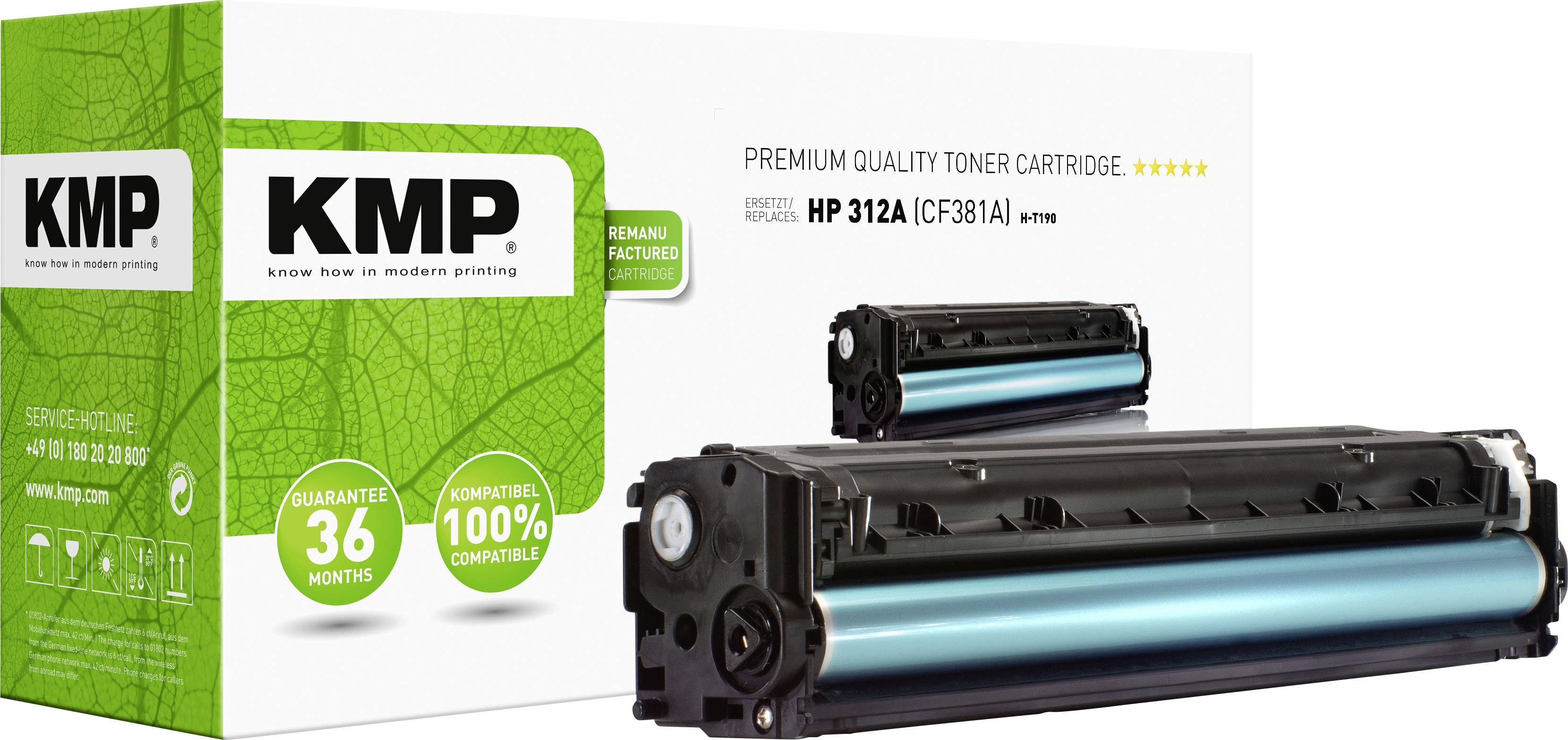 Tonerová kazeta KMP, kompatibilní s HP 312A/CF381A, v balení. Zaručeno na 36 měsíců a 100% kompatibilní.