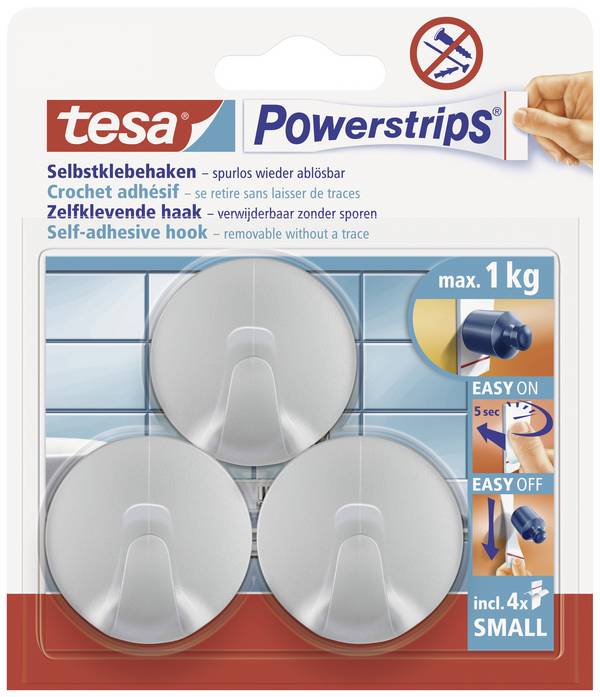 tesa POWERSTRIPS® Lepicí háček Small  chrom (matný) Množství: 3 ks