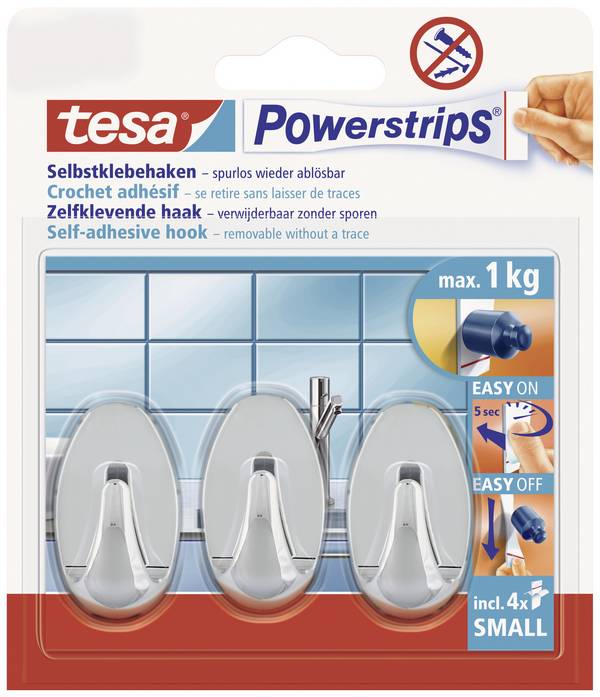 tesa POWERSTRIPS® Lepicí háček Small Oval  chrom Množství: 3 ks