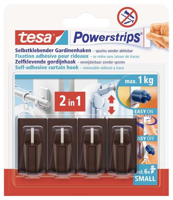 tesa POWERSTRIPS® Gardinové háky Vario  hnědá Množství: 4 ks