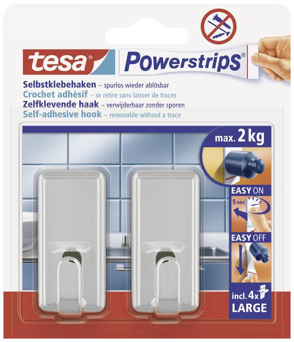 tesa POWERSTRIPS® Lepicí háček Large Classic  chrom Množství: 2 ks