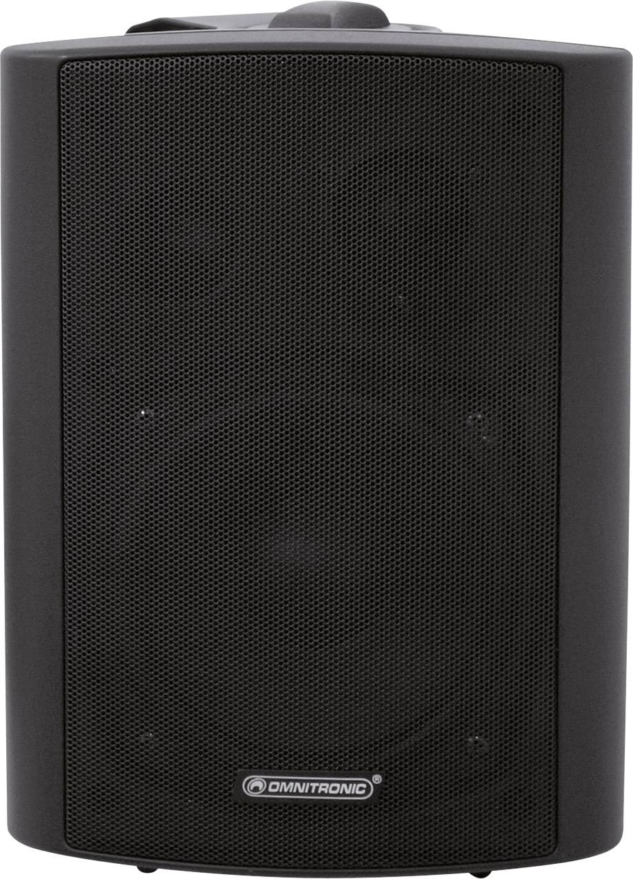 Černý reproduktor od 'Omnitronic' v obdélníkovém tvaru. Ideální pro audio akce nebo domácí použití.