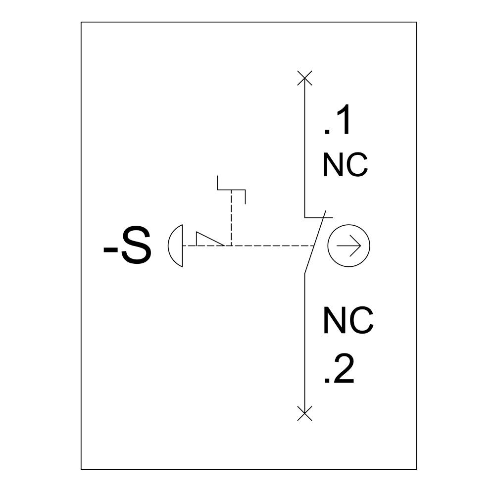 Logický symbol: negativní pulzní generátor. Vlevo: 'S'. Vpravo: šipka k '.1 NC' a '.2 NC'.