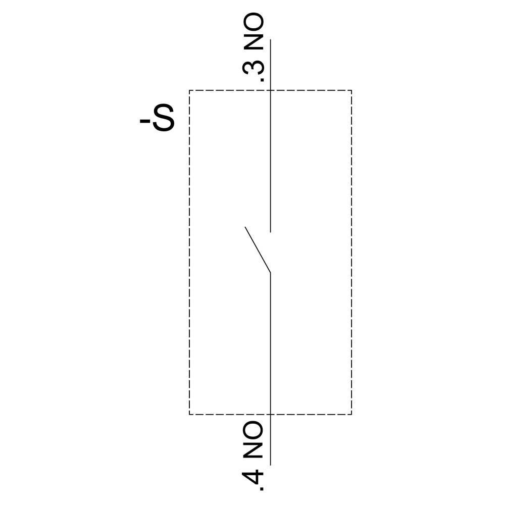 Spínací symbol pro spínač (spínač v klidové poloze): Obdélník s diagonální čárou přerušenou uprostřed, popis 'S'.