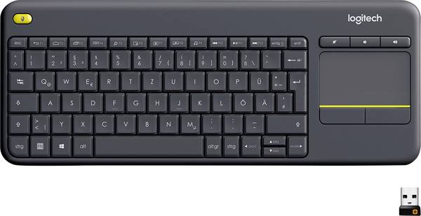 Logitech Wireless K400 Plus bezdrátový klávesnice německá, QWERTZ černá integrovaný touchpad, tlačítka myši