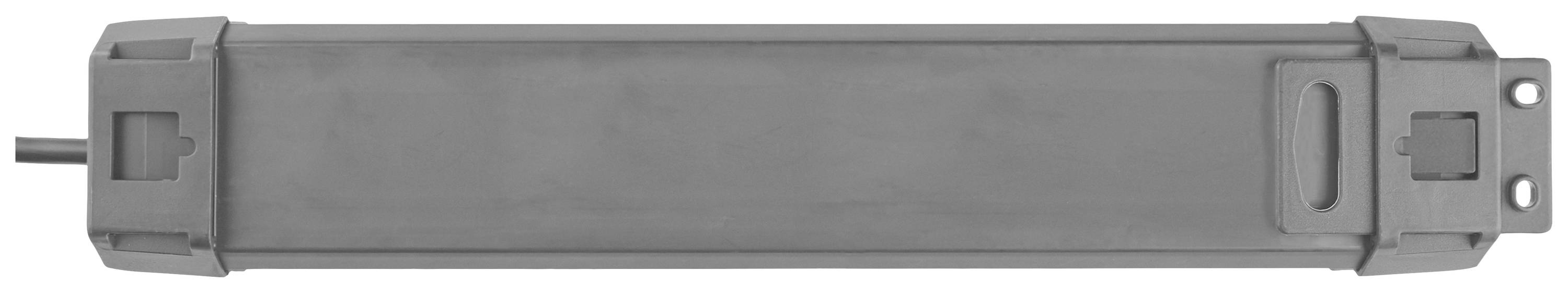 Šedý obdélníkový plastový kryt s kabelovým připojením, pravděpodobně technická součástka nebo elektrotechnické příslušenství.