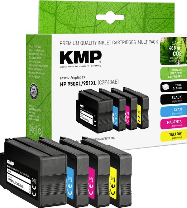 KMP Ink náhradní HP 950XL, 951XL, C2P43AE, CN045AE, CN046AE, CN047AE, CN048AE kompatibilní kombinované balení černá, azurová, purppurová, žlutá H100V 1722,4050