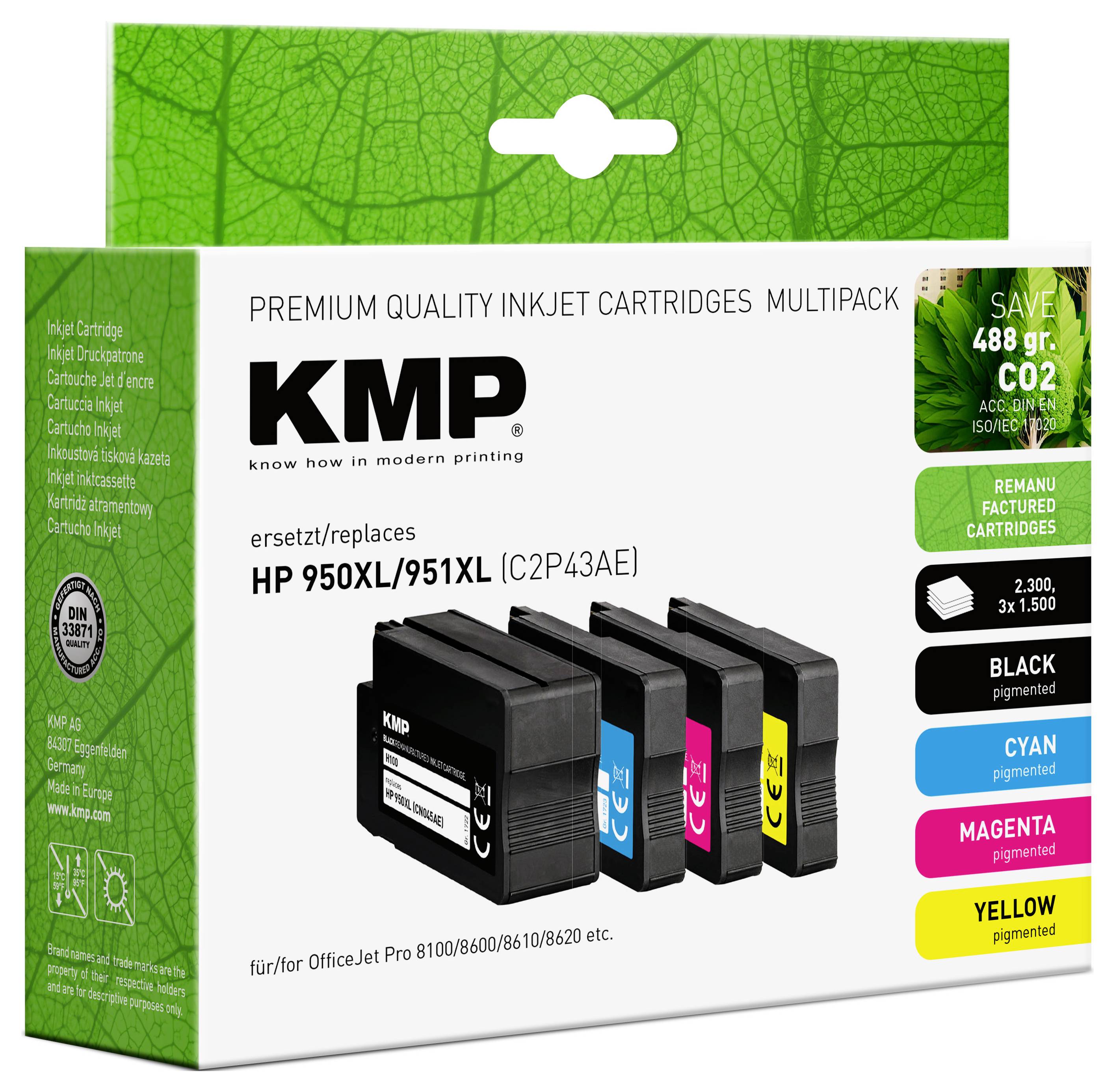 KMP Ink náhradní HP 950XL, 951XL, C2P43AE, CN045AE, CN046AE, CN047AE, CN048AE kompatibilní kombinované balení černá, azu-1