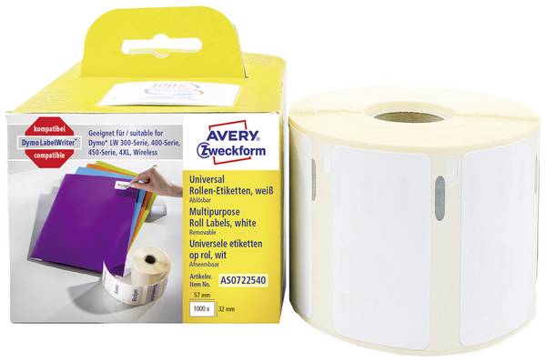 Avery-Zweckform etikety v roli kompatibilní náhradní DYMO 11354, S0722540 57 x 32 mm papír bílá 1000 ks přemístitelné univerzální etikety AS0722540