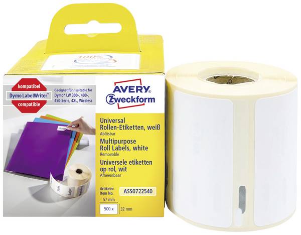 Avery-Zweckform etikety v roli kompatibilní náhradní DYMO, Seiko 11354, S0722540 57 x 32 mm papír bílá 500 ks přemístitelné univerzální etikety ASS0722540