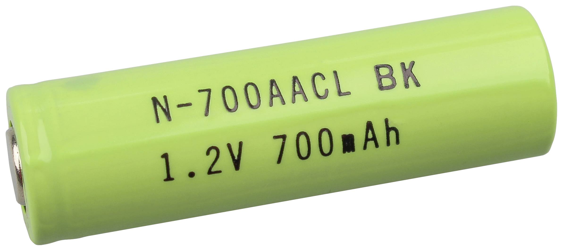 Zelená AA baterie, popis: 'N-700AACL BK 1,2V 700mAh'.