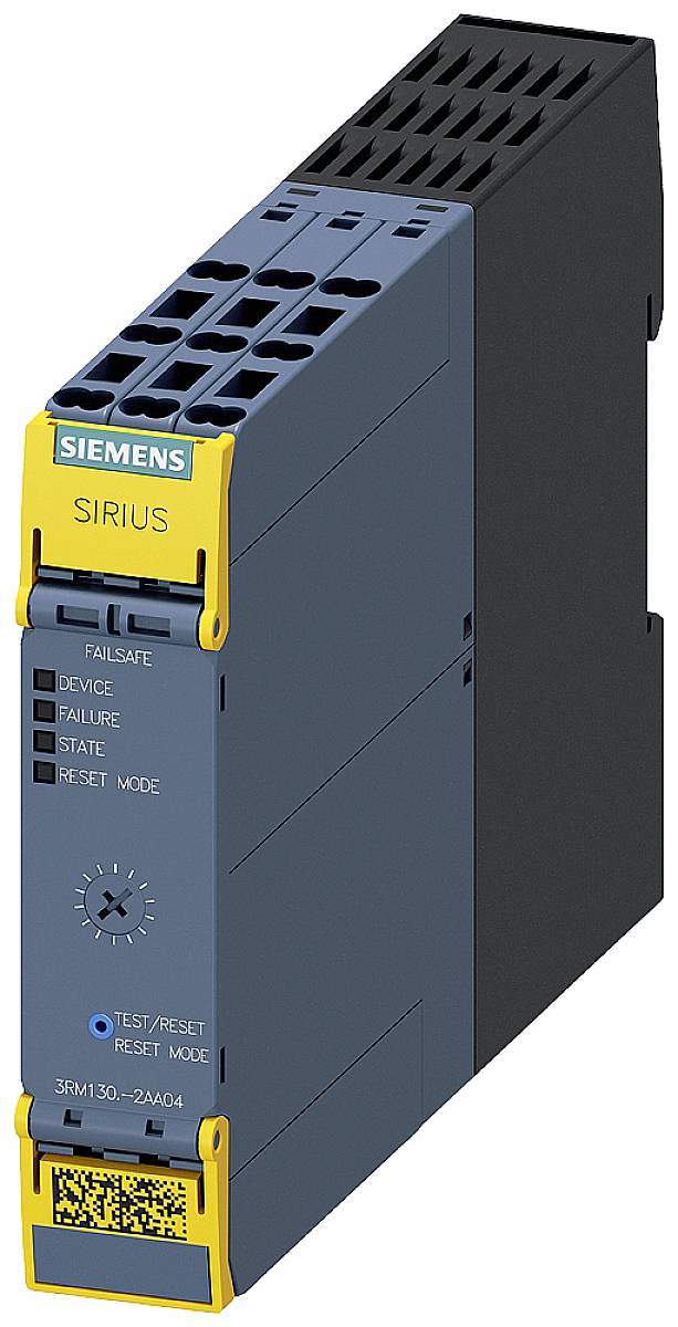 Siemensův modul Sirius s označením 'Failsafe', zobrazující možnosti: 'Zařízení', 'Porucha', 'Stav', 'Reset', s otočným přepínačem.