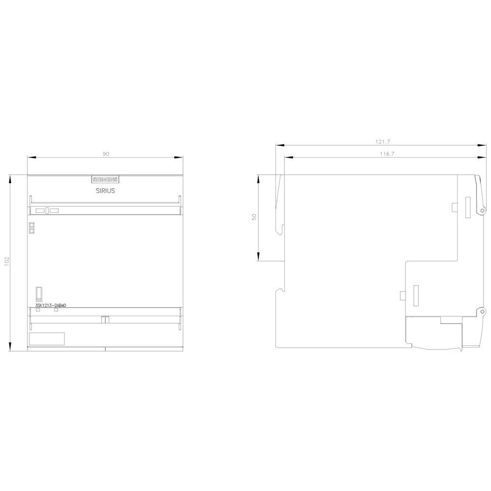 Technický výkres obdélníkového zařízení s rozměry: 85 mm x 101 mm. Popisy: 'SIRIUS', 'PUSH-PULL' a rozměry v mm.