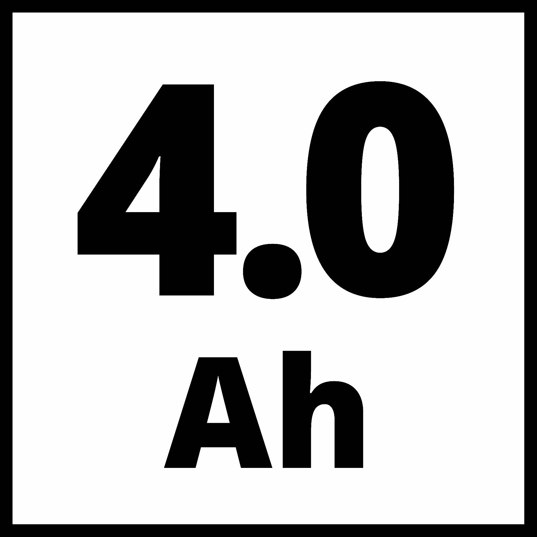 '4,0 Ah' černým písmem na bílém pozadí.