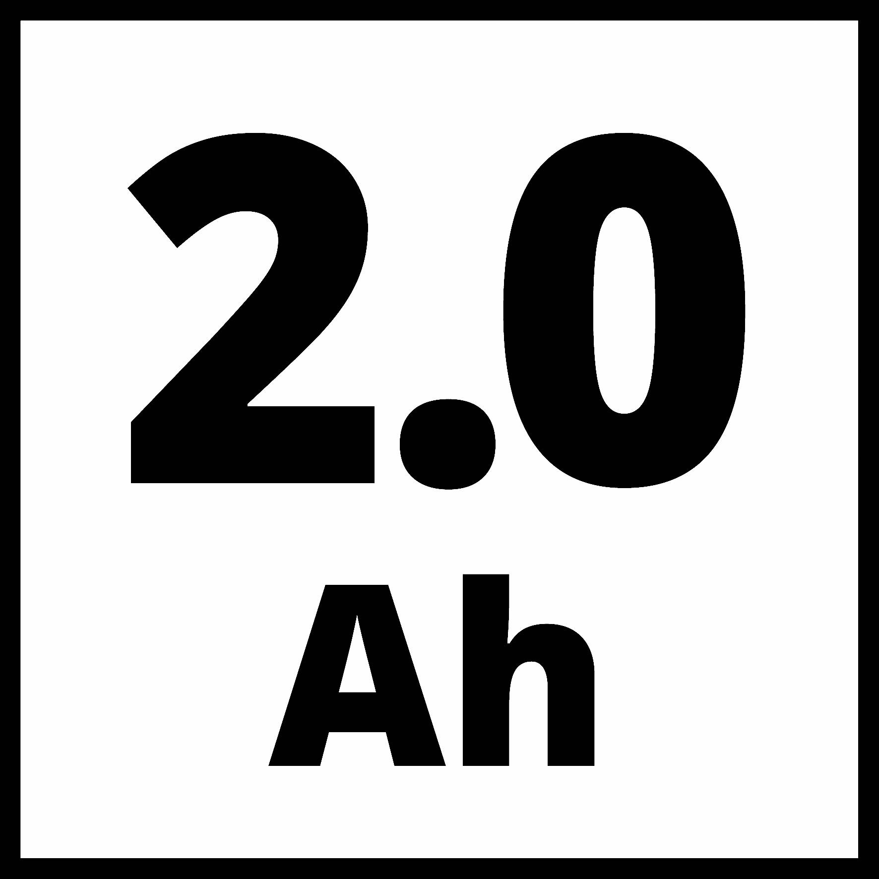 Obrázek zobrazuje kapacitu 2,0 ampérhodin (Ah).