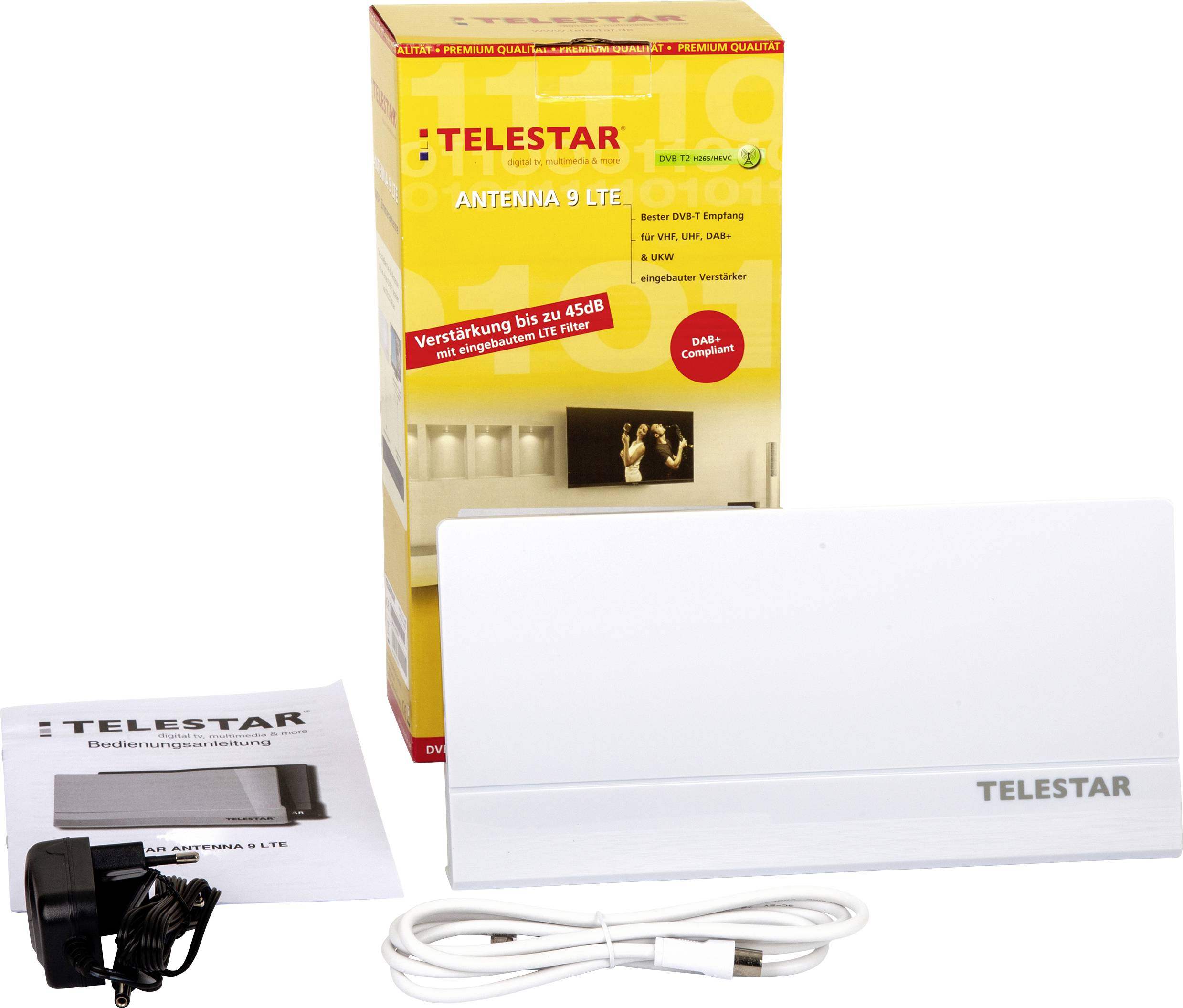 Telestar Antenna 9 Aktivní plochá DVB-T/T2 anténa vnitřní Zesílení: 45 dB bílá-2