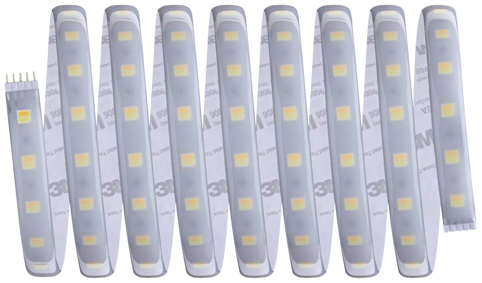 LED světelný pásek se žlutými diodami na bílé flexibilní nosné fólii. Vhodný pro dekorativní nebo funkční osvětlení.