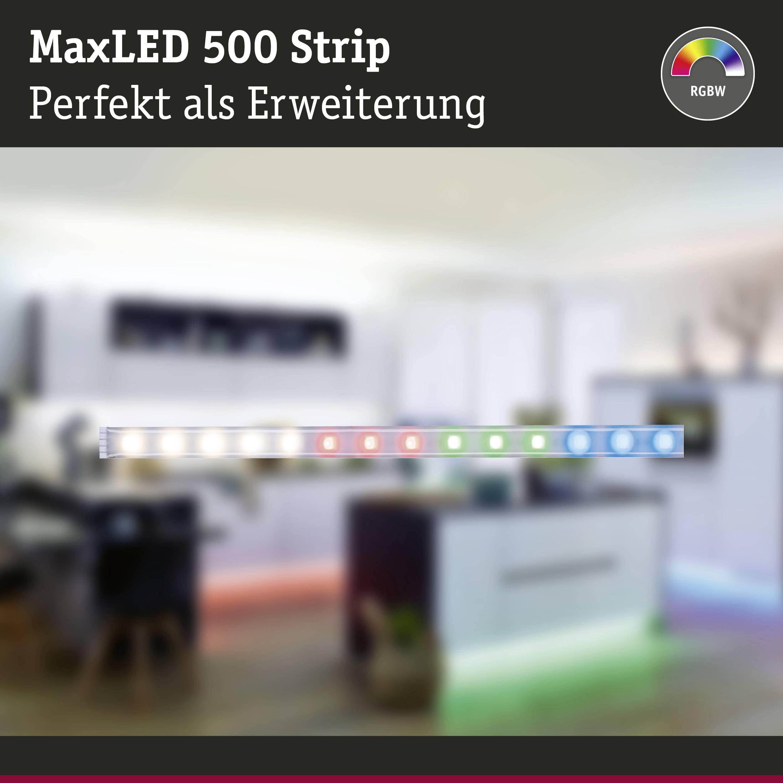'MaxLED 500 pásek, Perfektní jako rozšíření.' LED pásek s různými barvami, ideální pro osvětlení místností.