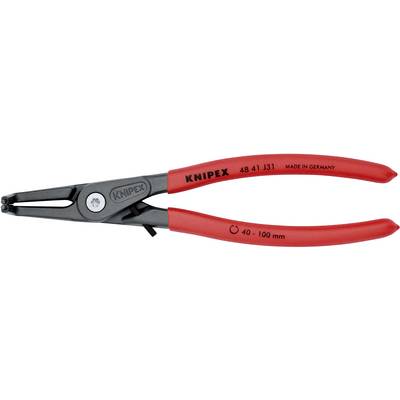 Červené kleště na pojistné kroužky značky Knipex, model 48 41 J31, vhodné pro průměr 40–100 mm, s nápisem 'Made in Germany'.