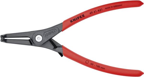 Knipex 49 41 A31 kleště na pojistné kroužky Vhodné pro (kleště na pojistné kroužky) vnější kroužky  40-100 mm Tvar hrotu zahnutý o 90°