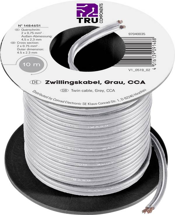 TRU COMPONENTS 93030c503 lanko/ licna    0.75 mm² šedá 10 m